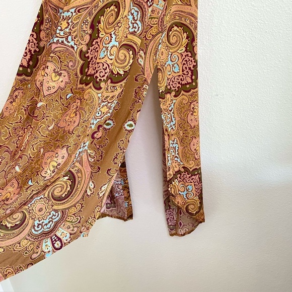 Novella Royale Shirt Duster Sleeveless Open Front Midi Top Rust Moroccan Sun S/M - Picture 8 of 13